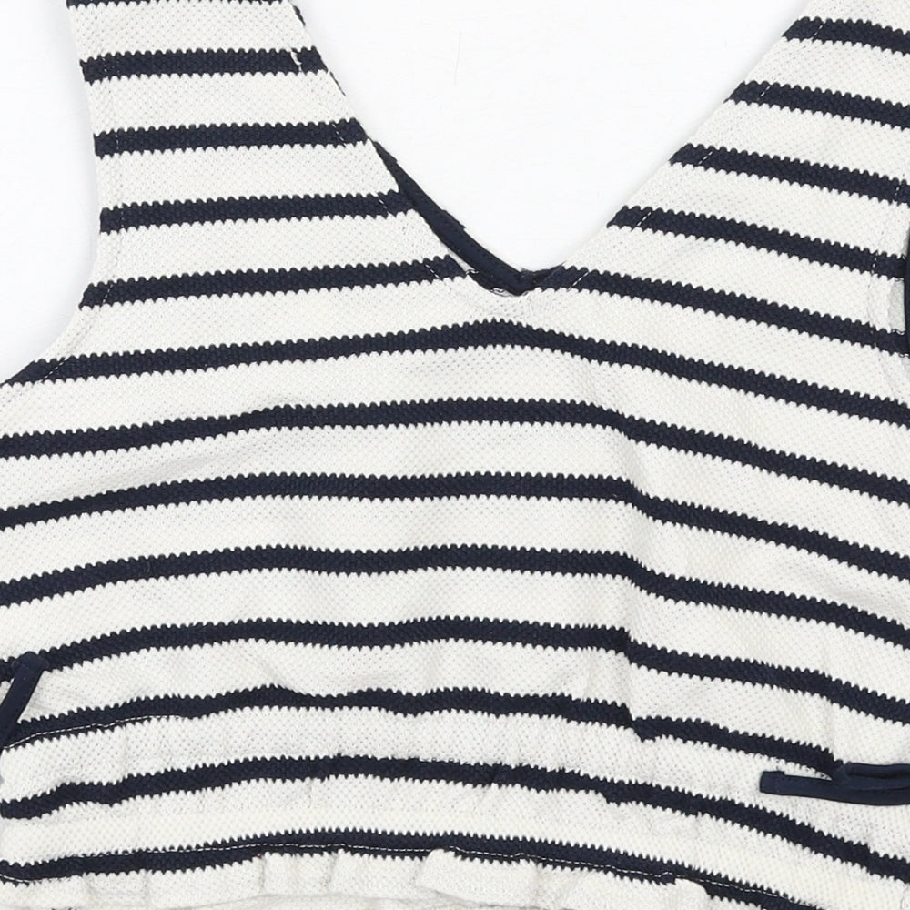 River Island Girls Blue Striped Cotton Basic Tank Size 11-12 Years V-Neck Pullover