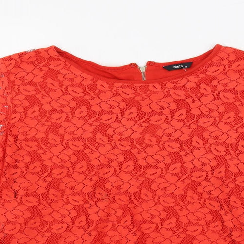 M&Co Womens Red Polyester Basic Blouse Size 16 Round Neck