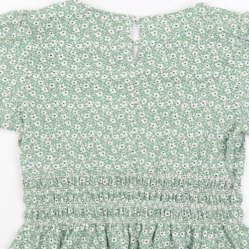 New Look Womens Green Floral Polyester Basic Blouse Size 16 Round Neck