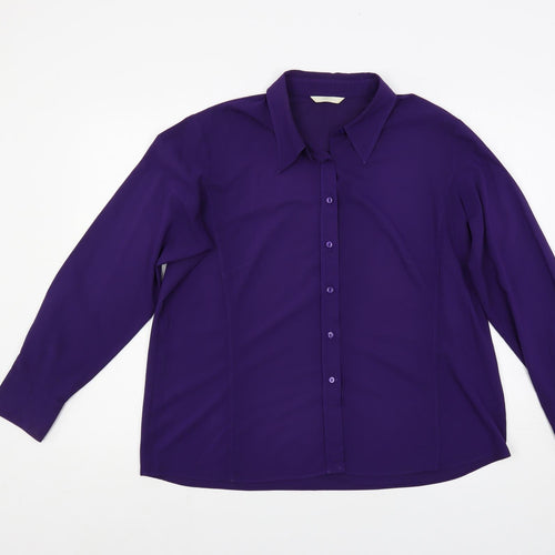 Marks and Spencer Womens Purple Polyester Basic Button-Up Size L Collared