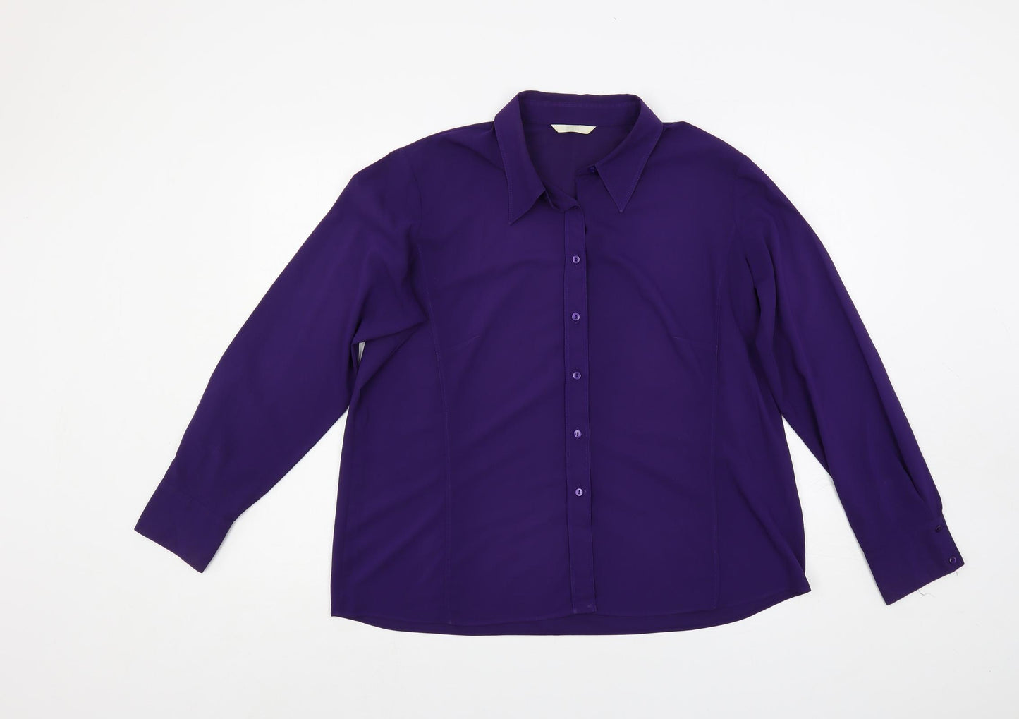 Marks and Spencer Womens Purple Polyester Basic Button-Up Size L Collared