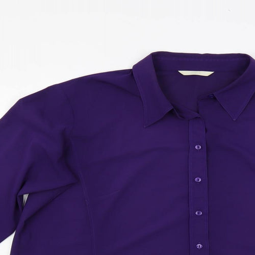 Marks and Spencer Womens Purple Polyester Basic Button-Up Size L Collared