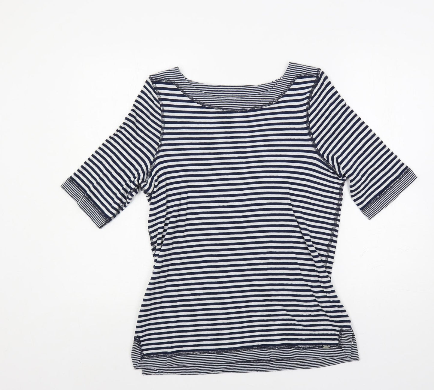FDJ Womens Blue Striped Cotton Basic T-Shirt Size S Boat Neck