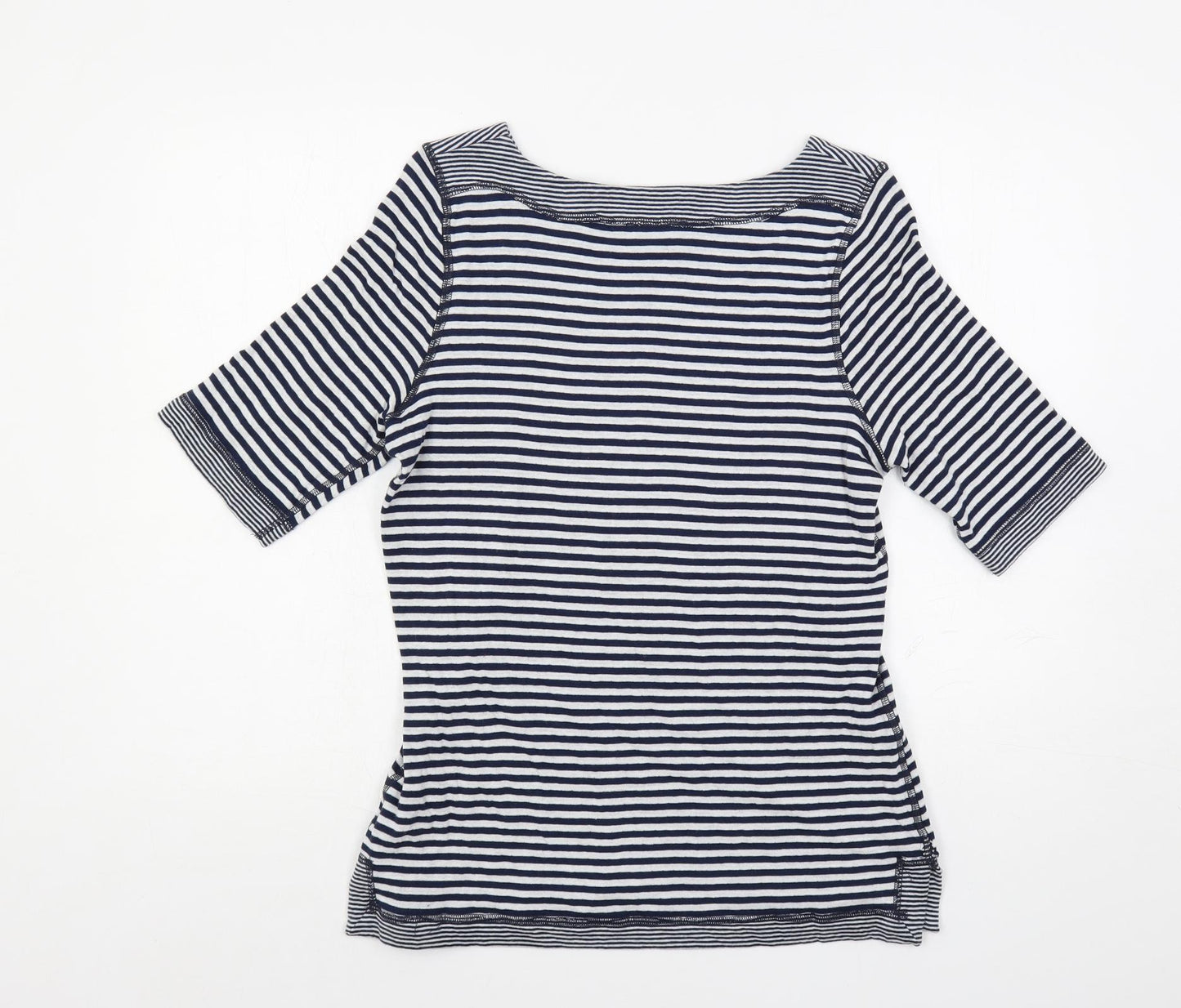 FDJ Womens Blue Striped Cotton Basic T-Shirt Size S Boat Neck