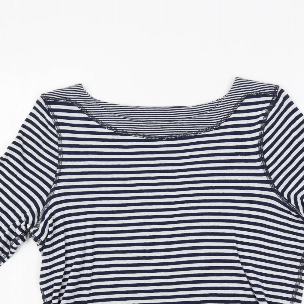 FDJ Womens Blue Striped Cotton Basic T-Shirt Size S Boat Neck