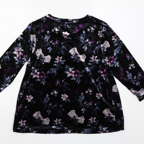 Anna Rose Womens Black Floral Polyester Basic Blouse Size S Round Neck