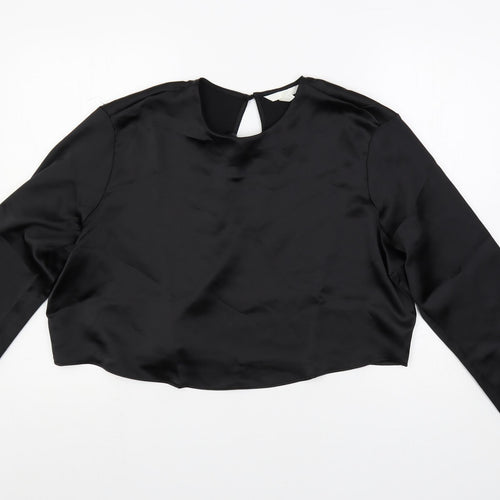 H&M Womens Black Polyester Cropped Blouse Size L Round Neck