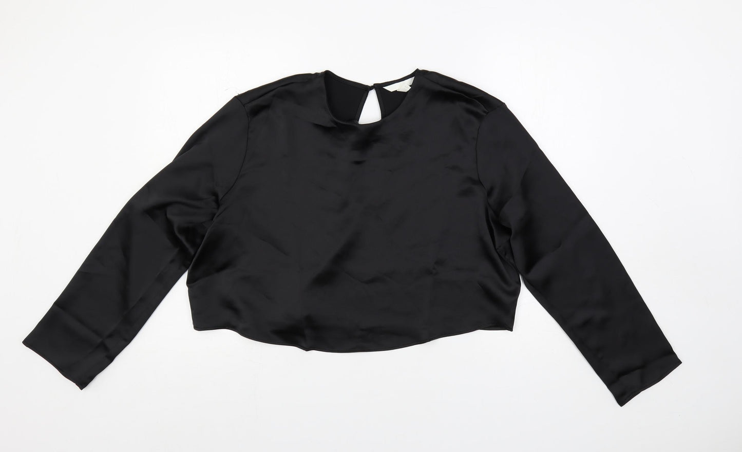 H&M Womens Black Polyester Cropped Blouse Size L Round Neck