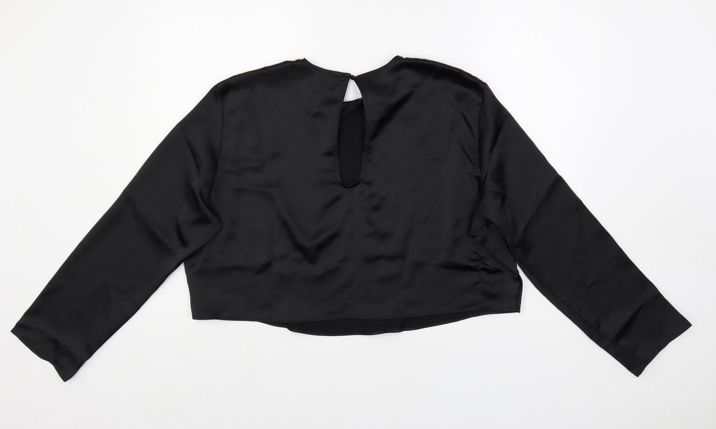 H&M Womens Black Polyester Cropped Blouse Size L Round Neck
