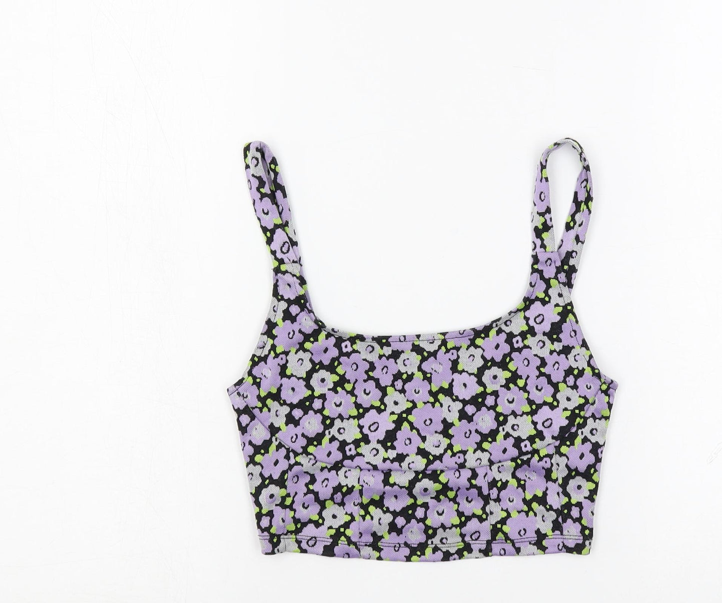Zara Womens Purple Floral Polyester Cropped Tank Size S Scoop Neck - Bralette