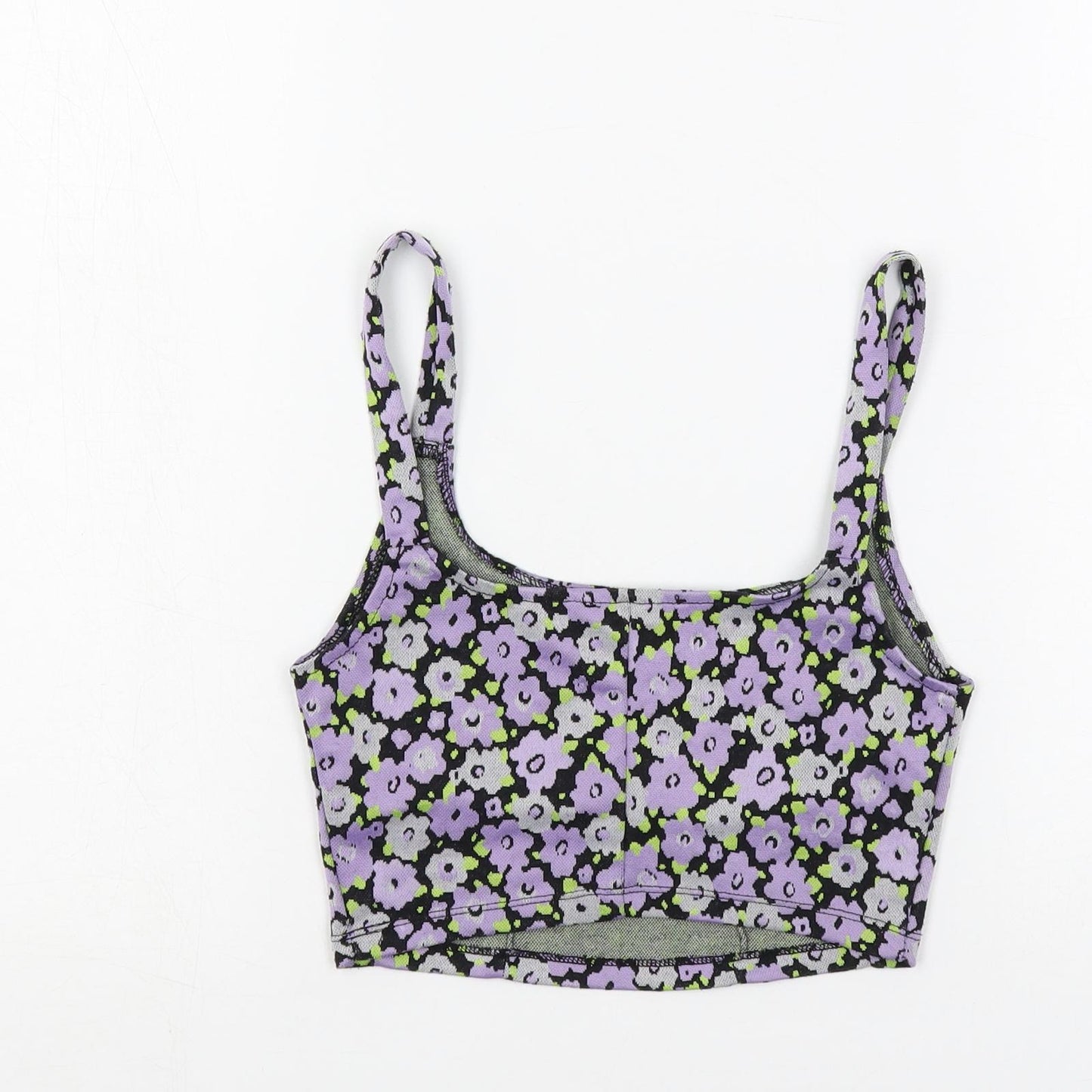 Zara Womens Purple Floral Polyester Cropped Tank Size S Scoop Neck - Bralette