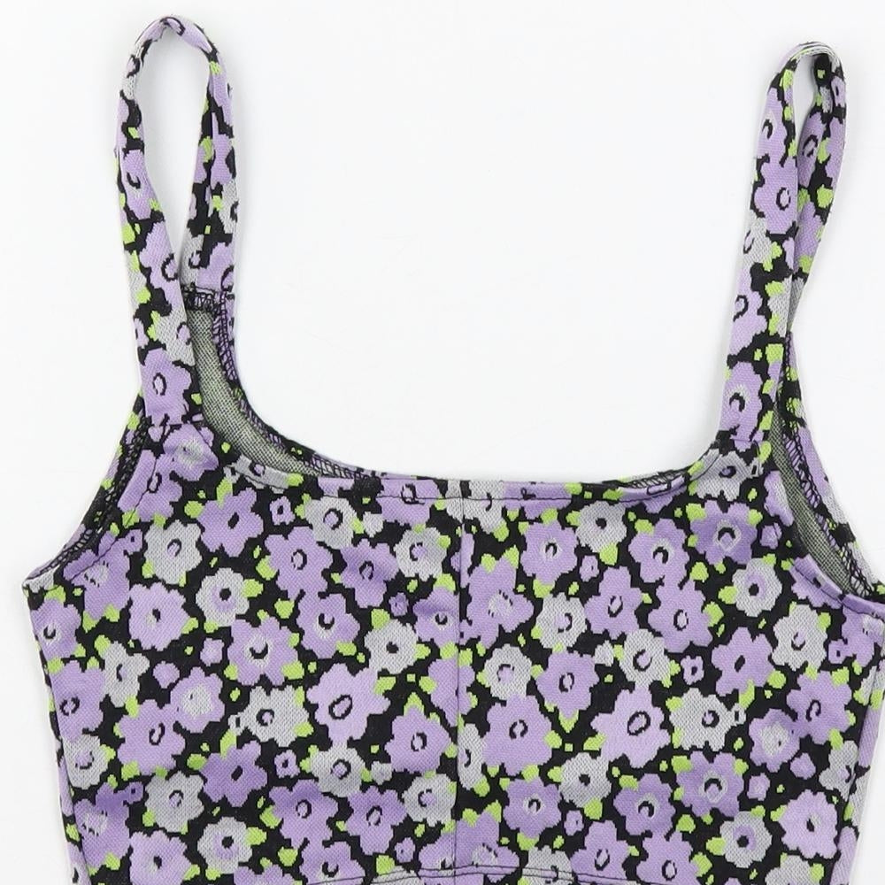 Zara Womens Purple Floral Polyester Cropped Tank Size S Scoop Neck - Bralette