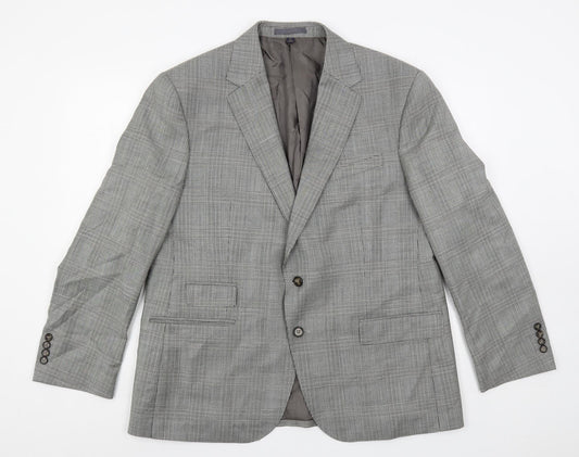 Marks and Spencer Mens Grey Plaid Wool Jacket Suit Jacket Size 44 Regular