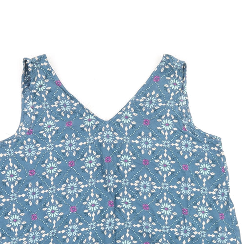 Monsoon Womens Blue Floral Viscose Basic Tank Size L V-Neck