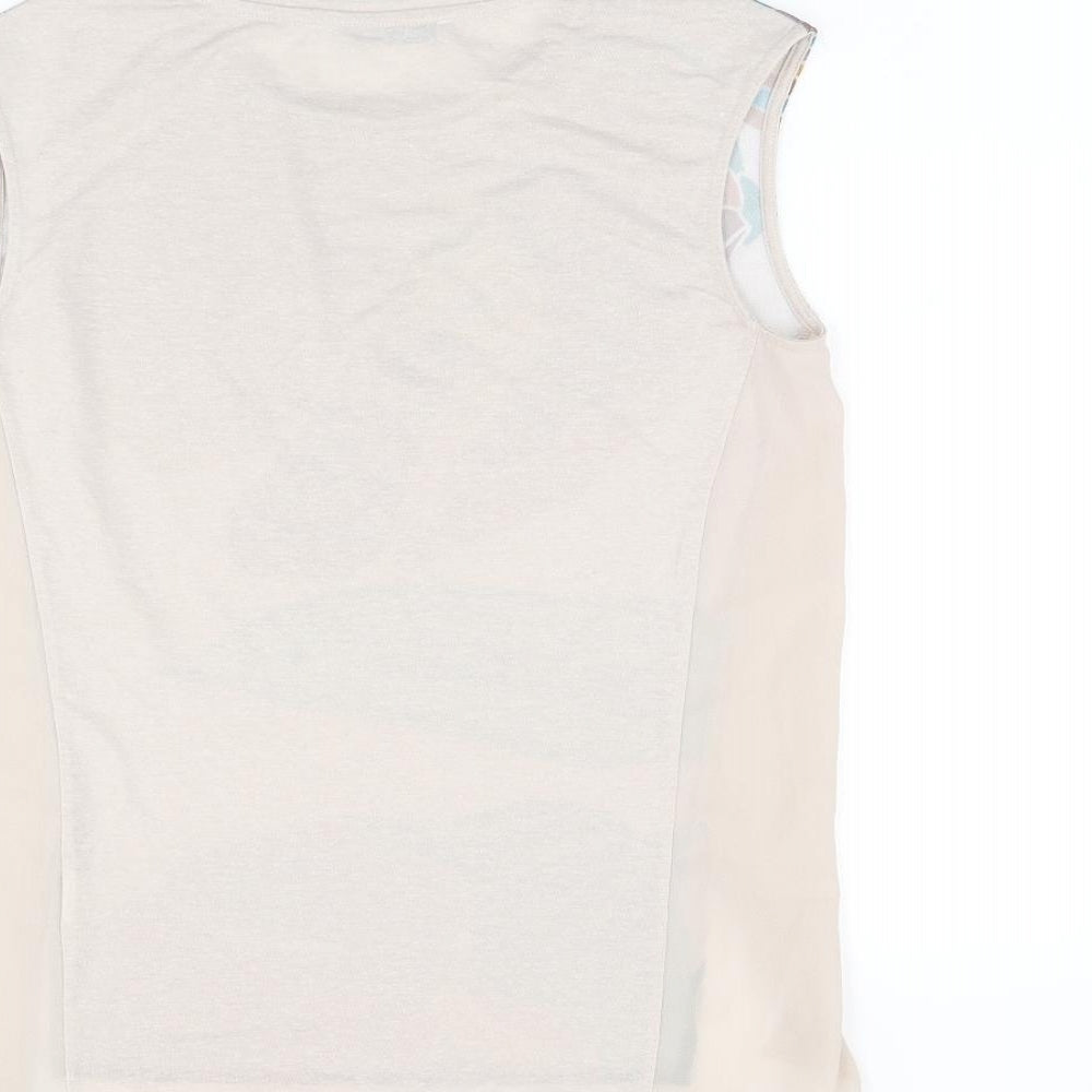 Zara Womens Beige Floral Polyester Basic Tank Size S Round Neck