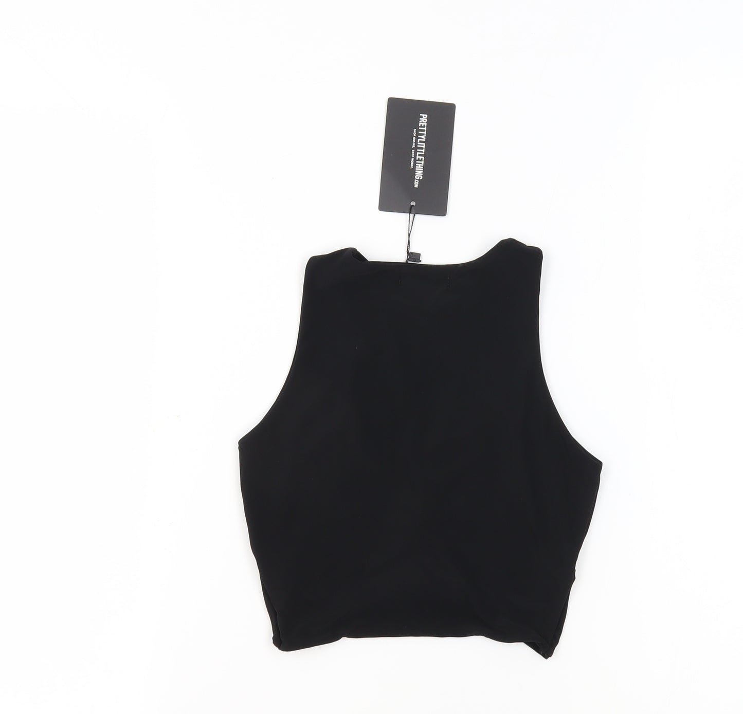 PRETTYLITTLETHING Womens Black Polyester Cropped Tank Size 6 Round Neck - Keyhole Neck Twist detail