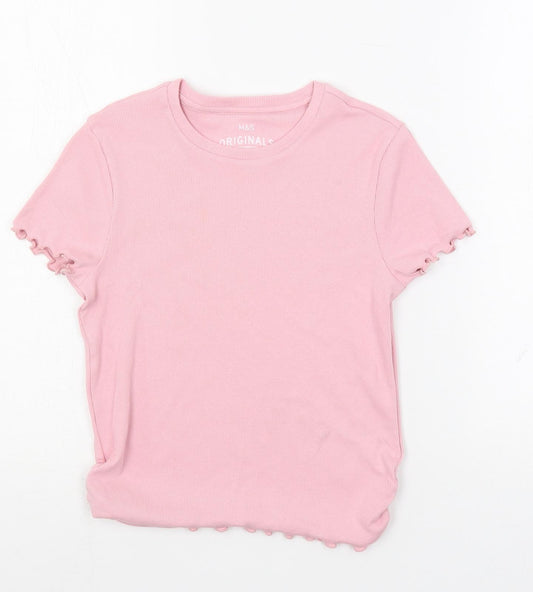 Marks and Spencer Girls Pink Cotton Pullover T-Shirt Size 10-11 Years Crew Neck Pullover - Ribbed