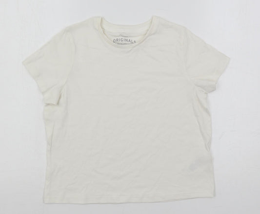 Marks and Spencer Girls White Cotton Basic T-Shirt Size 10-11 Years Crew Neck Pullover