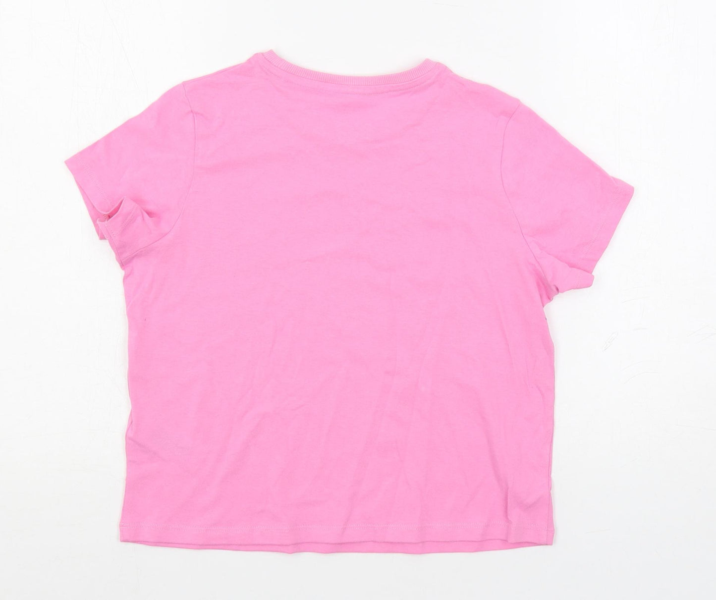 Marks and Spencer Girls Pink Cotton Pullover T-Shirt Size 10-11 Years Crew Neck Pullover - Flower Detail