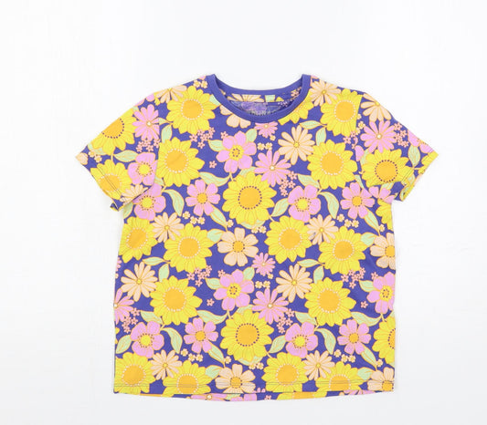 Marks and Spencer Girls Multicoloured Floral Cotton Pullover T-Shirt Size 10-11 Years Crew Neck Pullover