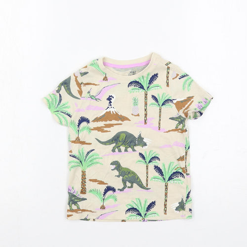 Marks and Spencer Boys Beige Geometric Cotton Pullover T-Shirt Size 2-3 Years Crew Neck Pullover - Dinosaurs