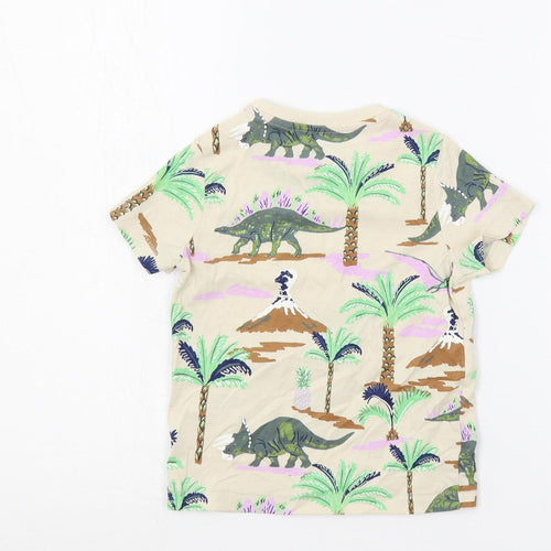 Marks and Spencer Boys Beige Geometric Cotton Pullover T-Shirt Size 2-3 Years Crew Neck Pullover - Dinosaurs