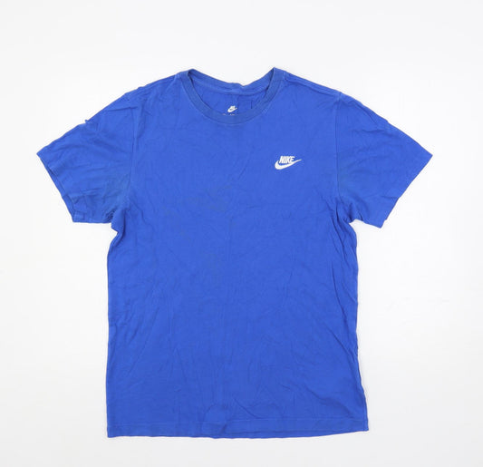 Nike Mens Blue Cotton T-Shirt Size S Crew Neck - Logo