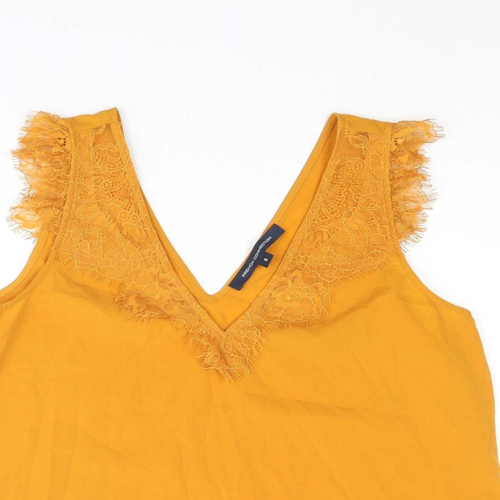 French Connection Womens Yellow Polyester Camisole Blouse Size S V-Neck - Lace Detail