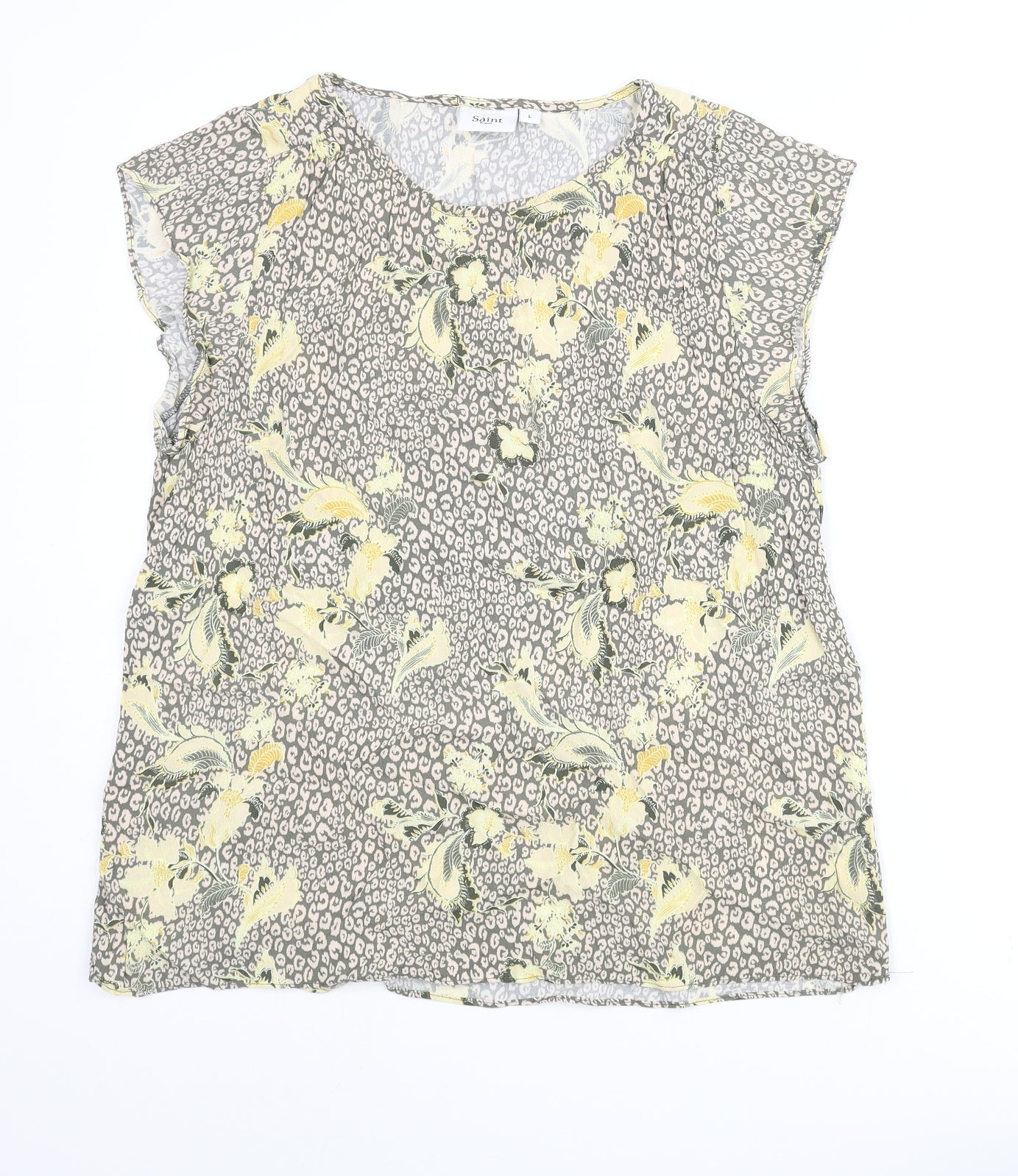Saint Tropez Clothing Womens Multicoloured Geometric Polyester Basic Blouse Size L Round Neck - Leopard Floral Print