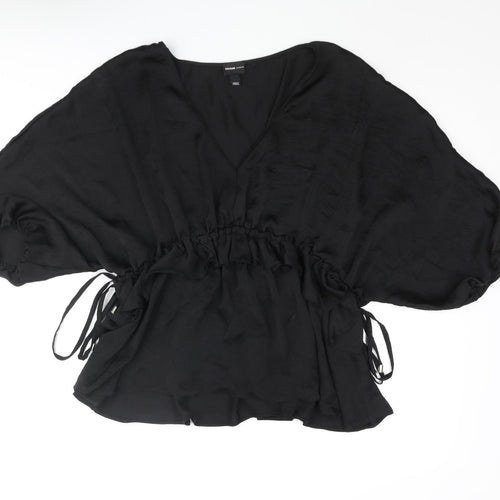 River Island Womens Black Polyester Basic Blouse Size 12 V-Neck - Drawstring Detail