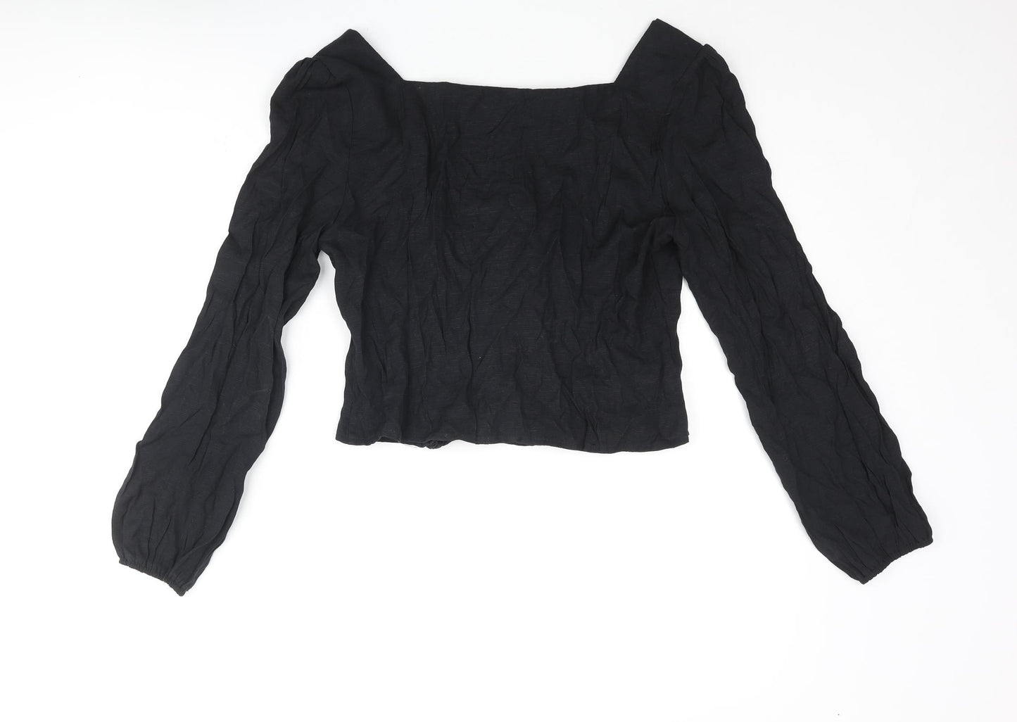 PRETTYLITTLETHING Womens Black Polyester Basic Blouse Size 12 Square Neck