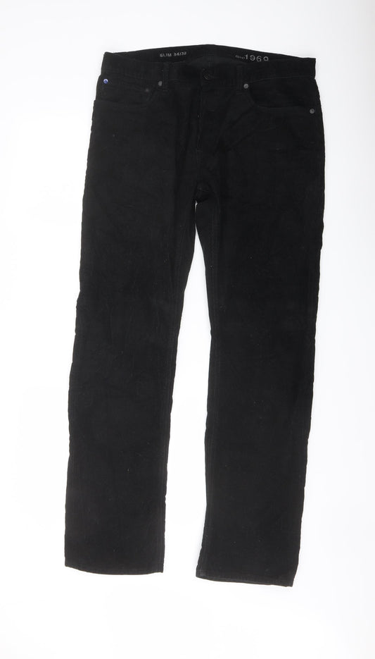 Gap Mens Black Cotton Trousers Size 34 in L32 in Slim Button