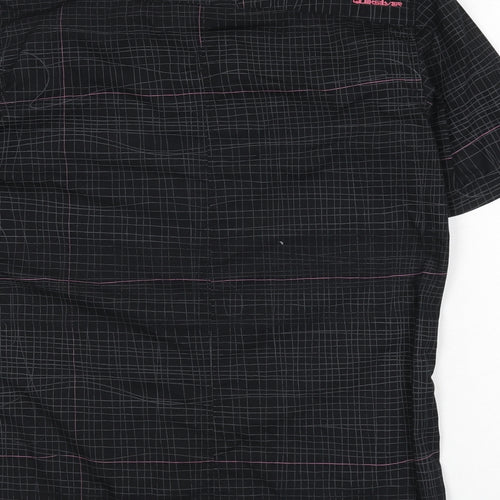 QuickSilver Womens Black Plaid Polyester Basic Button-Up Size S Collared