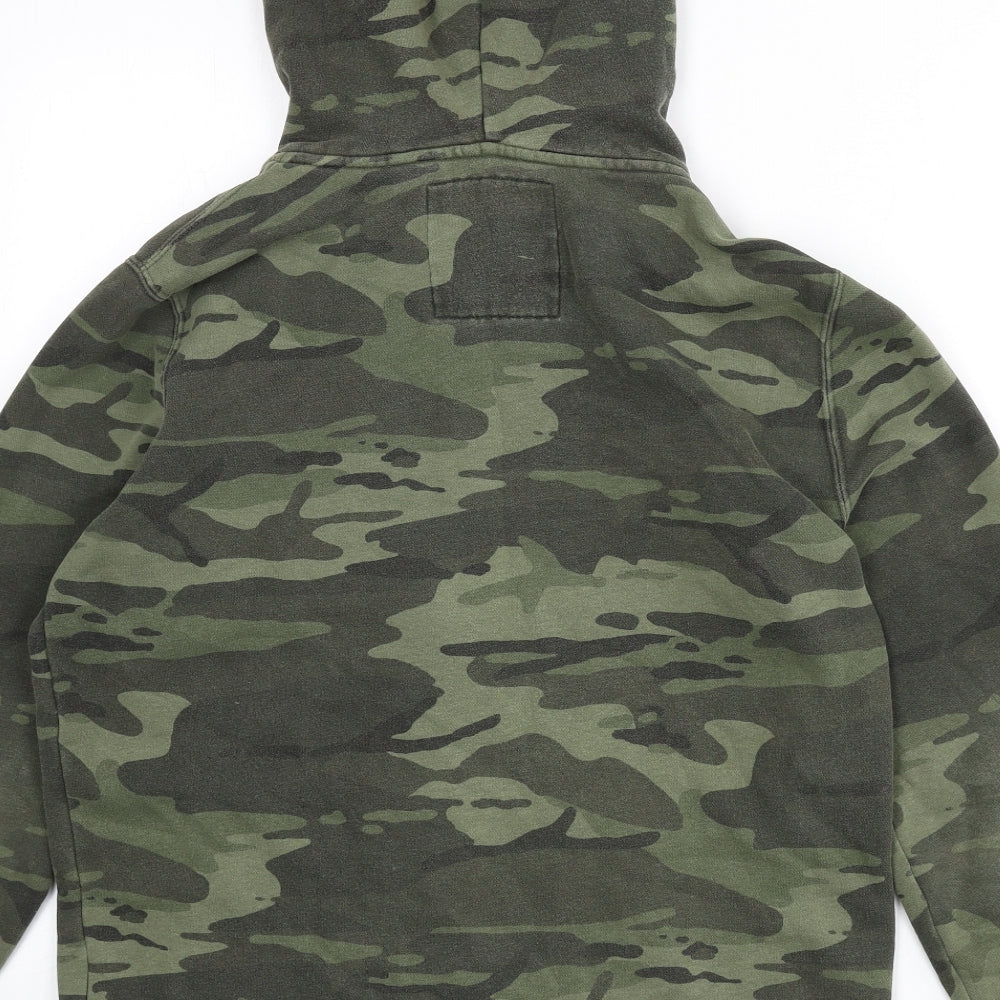 Hollister Mens Green Camouflage Cotton Full Zip Hoodie Size S