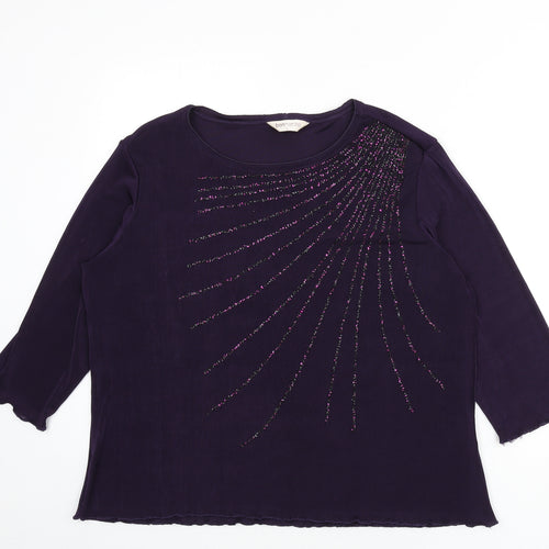 Bonmarché Womens Purple Polyester Basic T-Shirt Size L Round Neck - Sequins