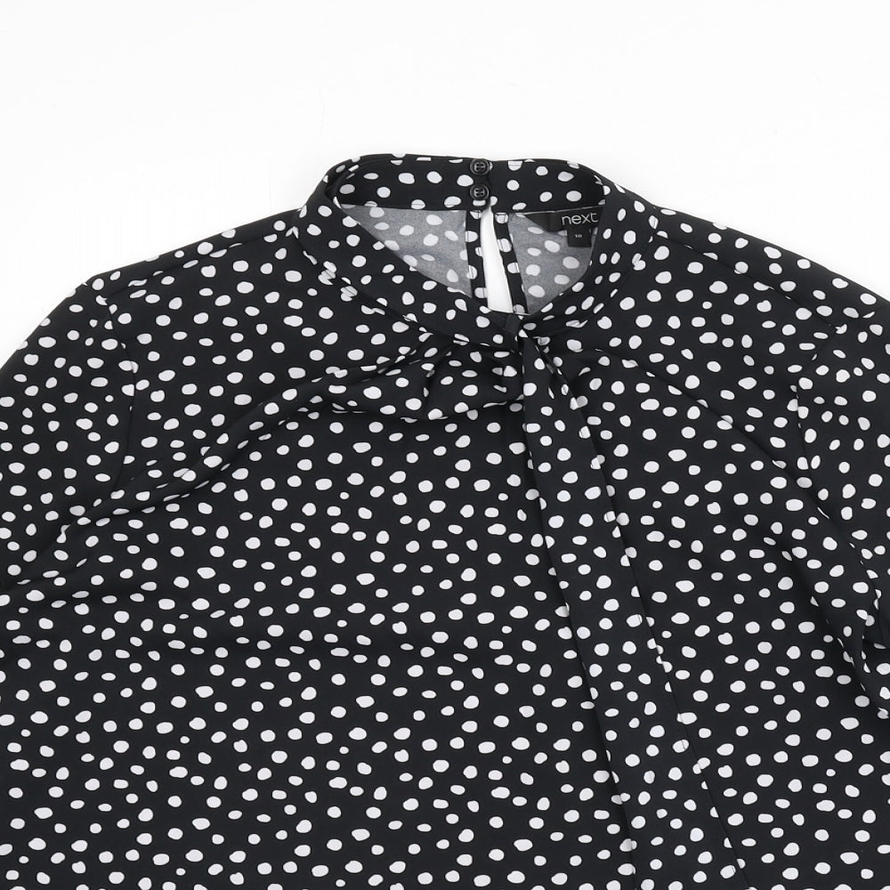 NEXT Womens Black Polka Dot Polyester Basic Blouse Size 10 Mock Neck