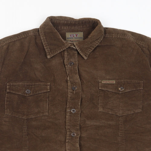 Sergio Tacchini Womens Brown Cotton Basic Button-Up Size L Collared - Pockets