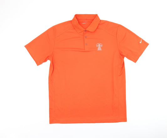 Nike Mens Orange Polyester Polo Size L Collared Button - DGC