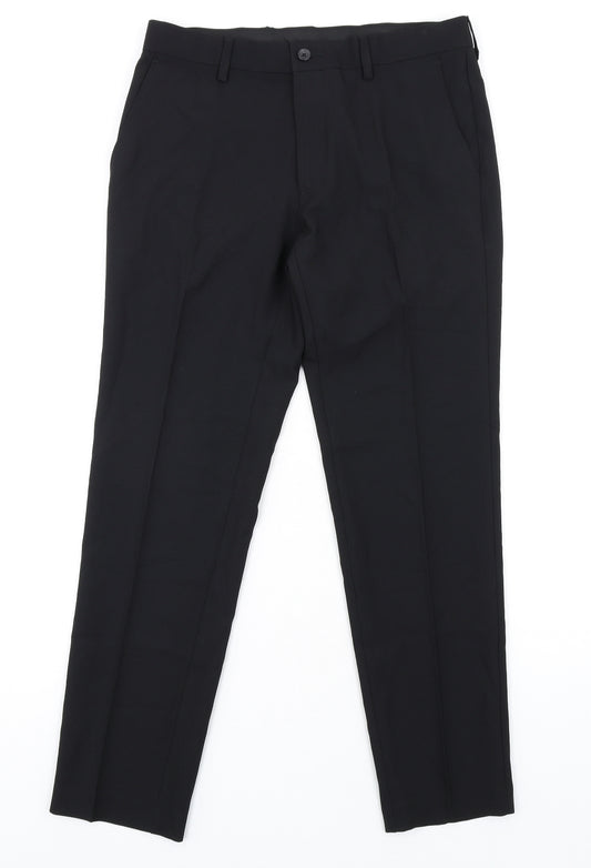 Marks and Spencer Mens Black Polyester Dress Pants Trousers Size 30 in L30 in Regular Zip