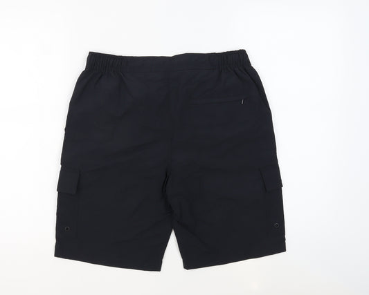 Marks and Spencer Mens Black Polyamide Cargo Shorts Size M L10 in Regular Snap - Swim Shorts