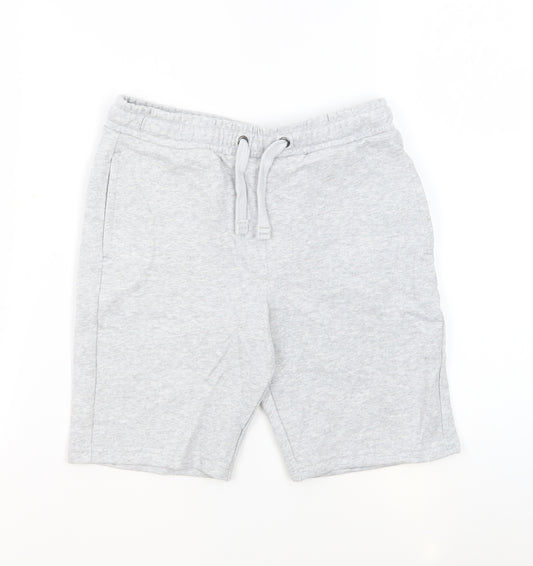 Marks and Spencer Boys Grey Cotton Sweat Shorts Size 9-10 Years Regular Drawstring - Pockets