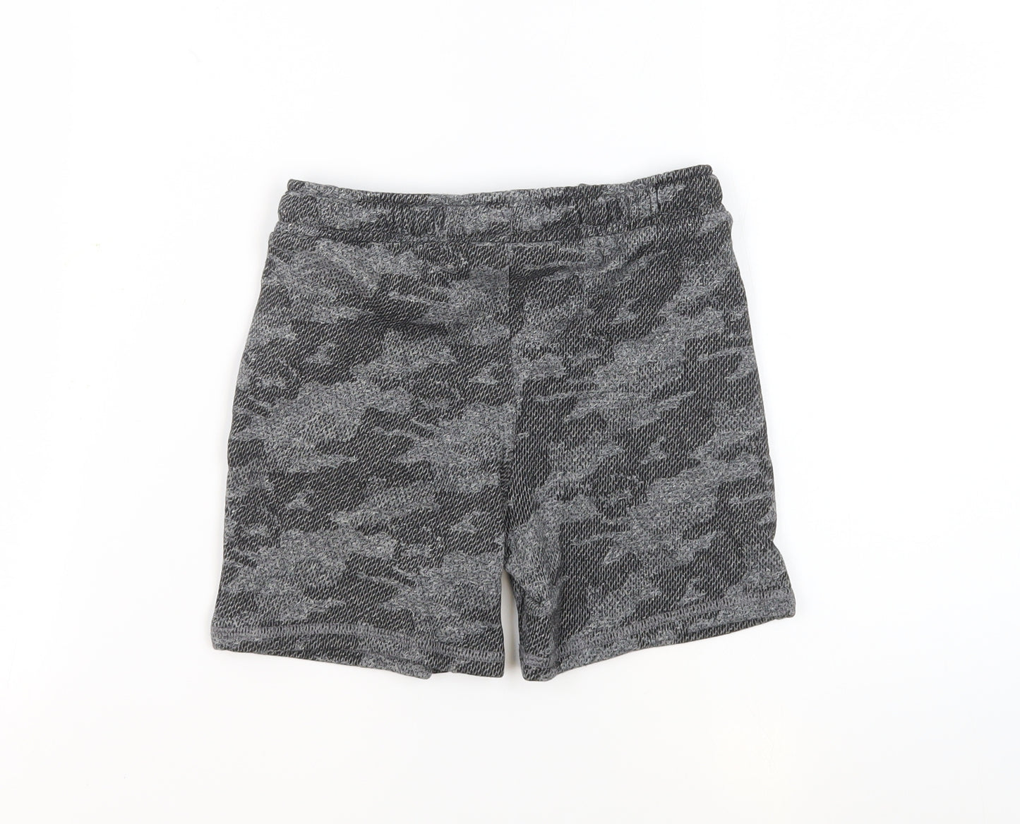 Marks and Spencer Boys Grey Camouflage Cotton Sweat Shorts Size 5-6 Years Regular Drawstring - Waist 24 Inches