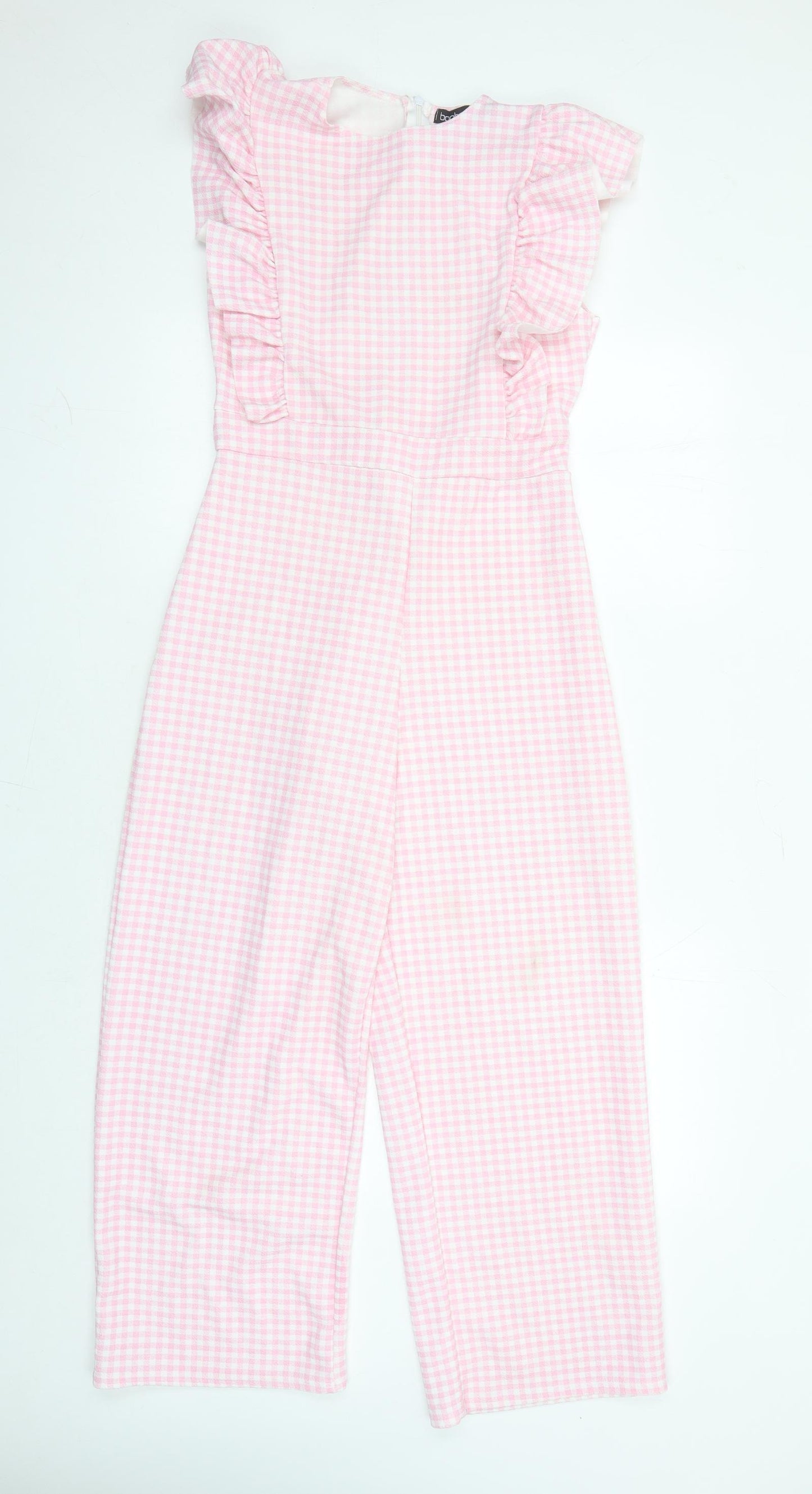 Boohoo Womens Pink Check Polyester Jumpsuit One-Piece Size 12 L25 in Zip