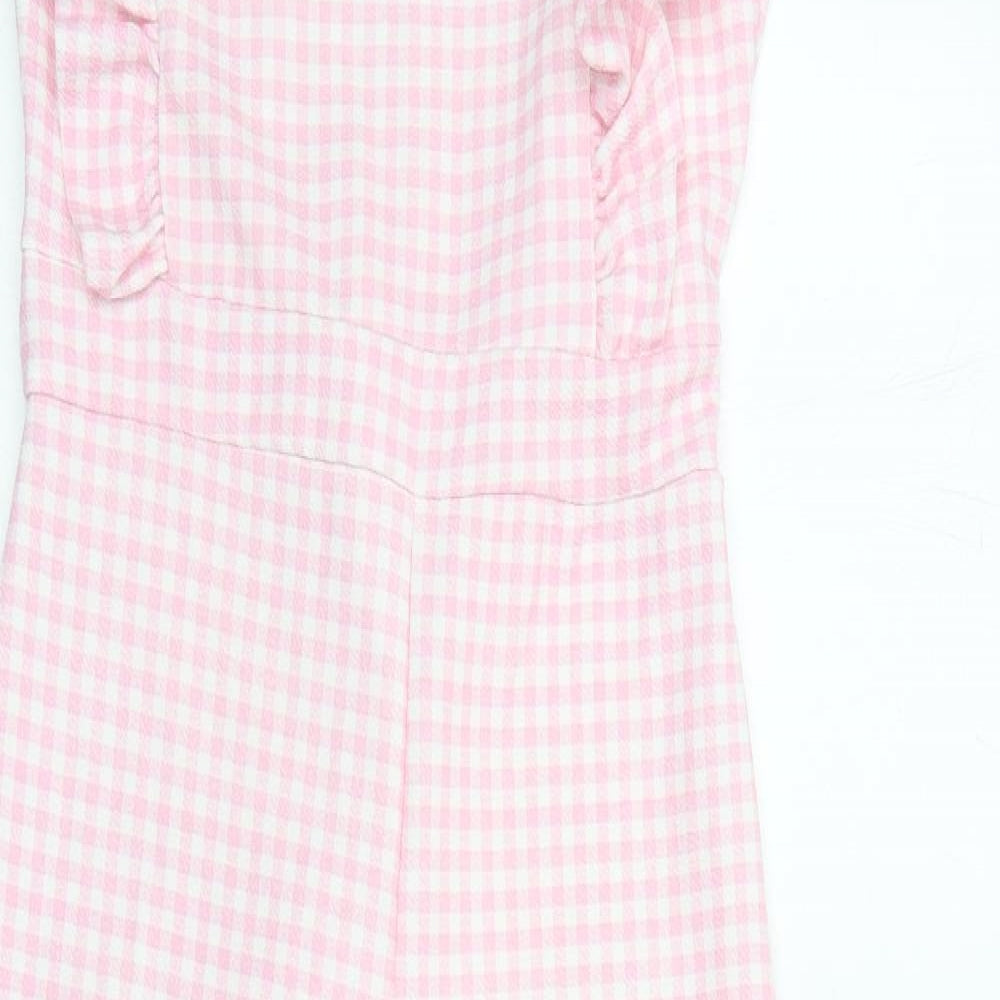 Boohoo Womens Pink Check Polyester Jumpsuit One-Piece Size 12 L25 in Zip