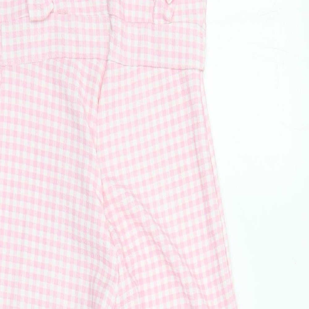 Boohoo Womens Pink Check Polyester Jumpsuit One-Piece Size 12 L25 in Zip