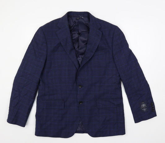 Marks and Spencer Mens Blue Plaid Wool Jacket Suit Jacket Size 40 Regular