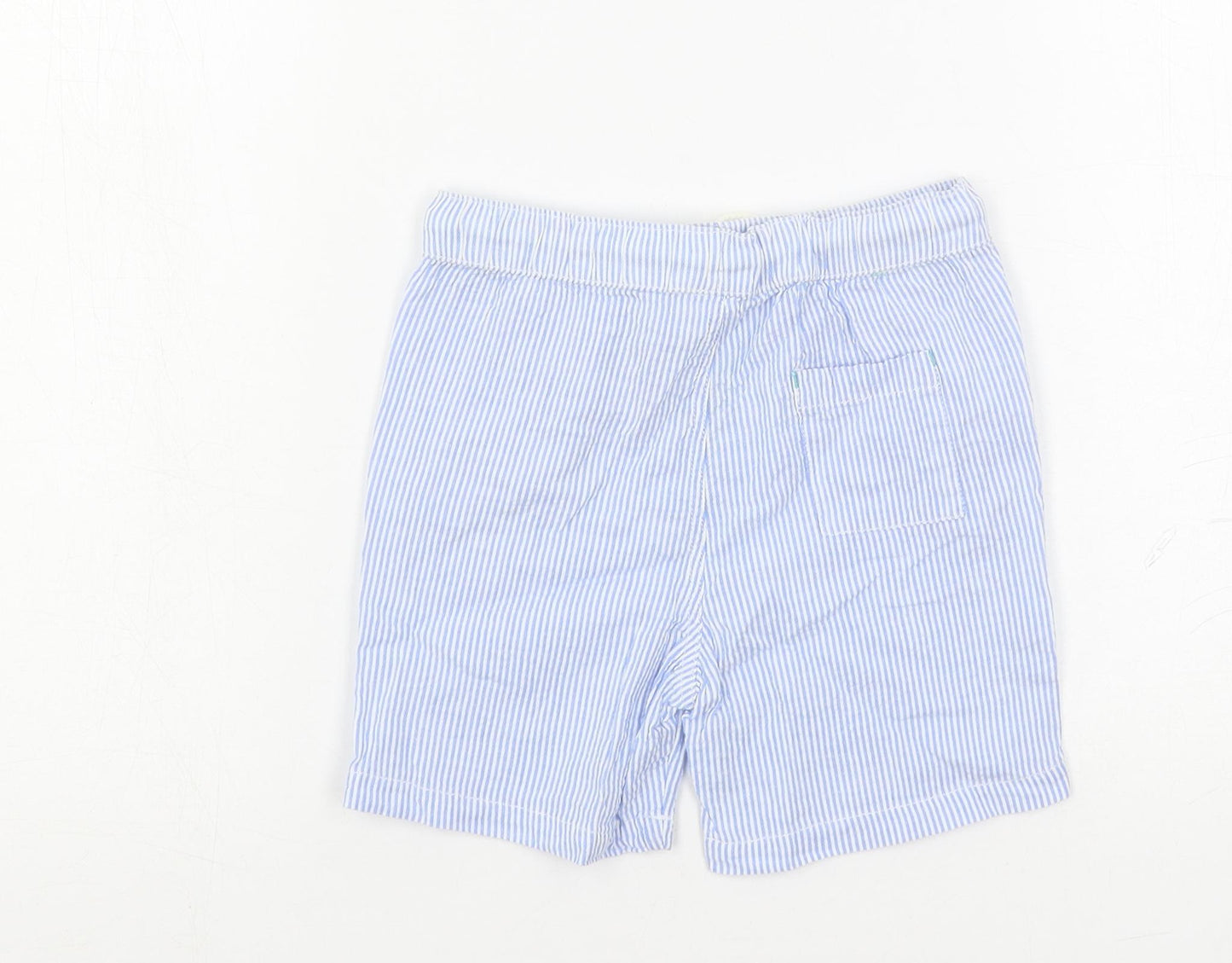 Marks and Spencer Boys Blue Striped Cotton Bermuda Shorts Size 4-5 Years Regular Drawstring - Pockets