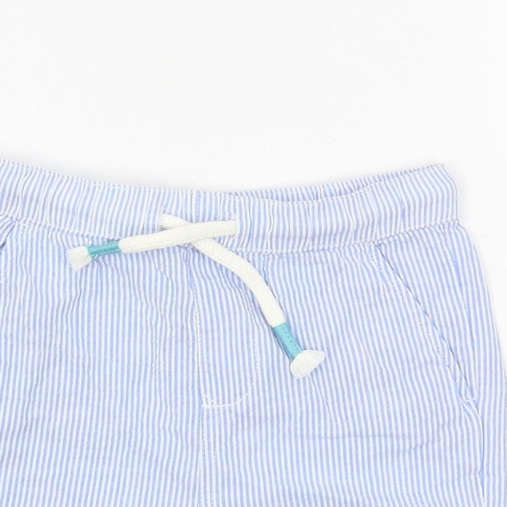 Marks and Spencer Boys Blue Striped Cotton Bermuda Shorts Size 4-5 Years Regular Drawstring - Pockets