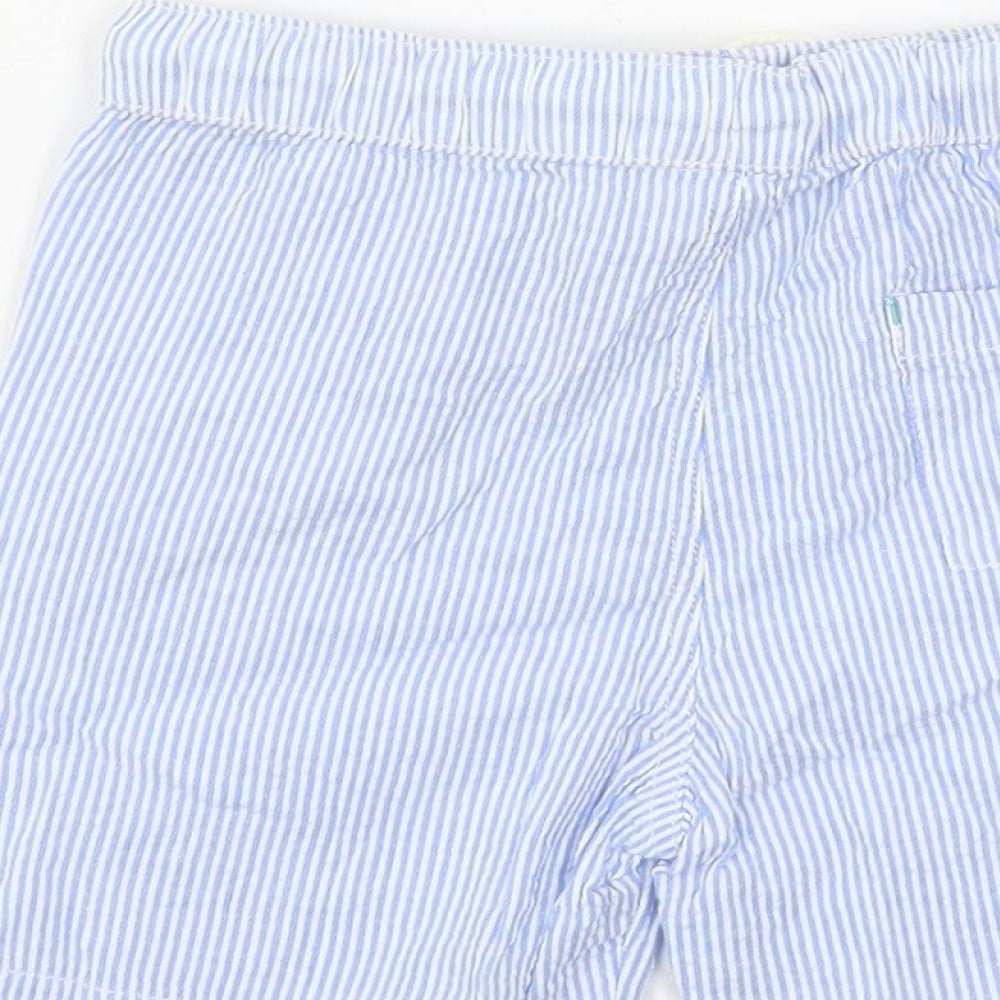 Marks and Spencer Boys Blue Striped Cotton Bermuda Shorts Size 4-5 Years Regular Drawstring - Pockets