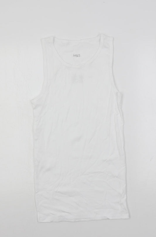 Marks and Spencer Mens White Cotton T-Shirt Size S Round Neck